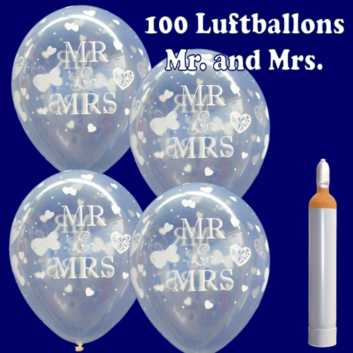 Luftballons zur Hochzeit. Mr. and Mrs. mit Helium