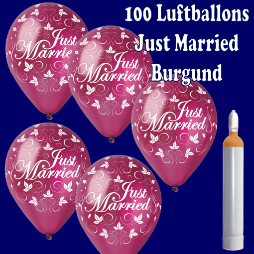 Luftballons zur Hochzeit, Just Married, Burgund, mit Helium